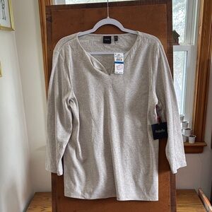 Rafaella Light Gray Studded Neckline Top NWT